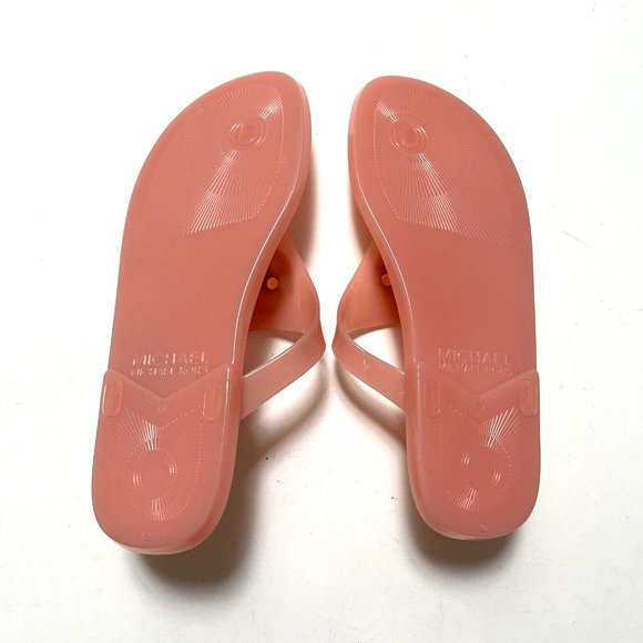 NWOB MICHAEL KORS Logo Thongs Flip-Flop Sandals Slide On Soft Pink Rubber - Picture 6 of 9